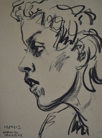 Thoughtful Girl, 2013, charcoal, drawing, david murphy