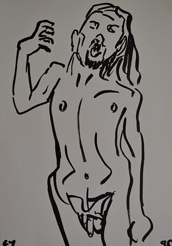 nude self-portrait, borderline personality disorder, BPD, psychosis, mental illness, anguish, existential, outcast, outsider, confessional art, shock art, shocking art, work on paper, 