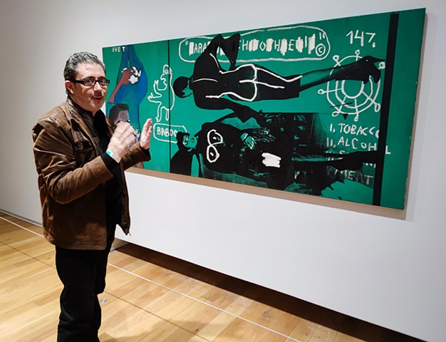 David Viewing Warhol, Basquiat, and Clemente Painting No. 1