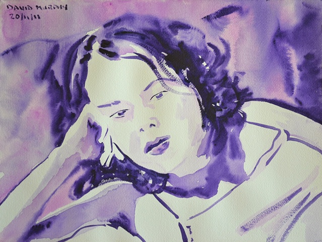 naked girl, webcam, watercolour, purple, violet, contempoaray, irish, ireland, painting, artwork