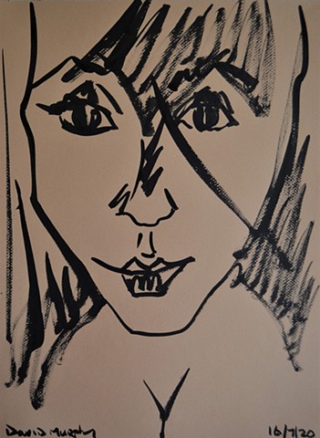2020, Sketch of Girl No. 4, Indian ink, david murphy, ireland, dublin