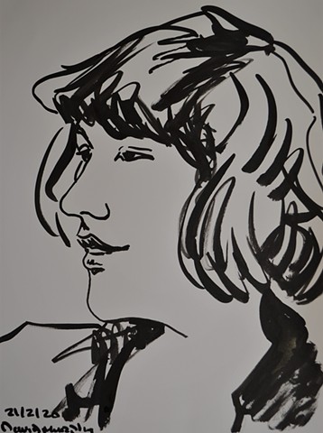 Dream Girl No.1, brush and Indian ink, drawing, portrait, david murphy, irish, ireland