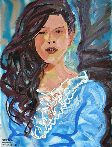 Woman in Blue Dress, david murphy, oil and spray paint