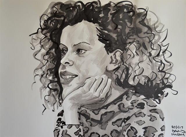 Girl With Curly Hair No. 1, drawing, indian ink, David Murphy, Ireland, Irish, dublin