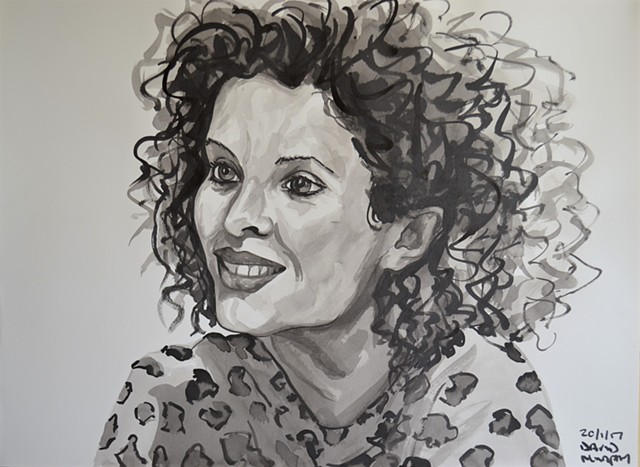 Girl With Curly Hair No. 3, drawing, indian ink, David Murphy, Ireland, Irish, dublin