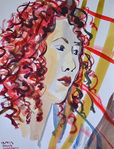 Redhead Muse, watercolour, wet in wet, david murphy