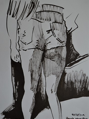 Woman in Shorts, drawing, Indian ink, erotic, david murphy, Irish, Ireland