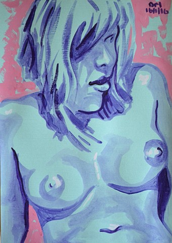 Topless Girl, female nude, acrylic, handmade paper, david murphy