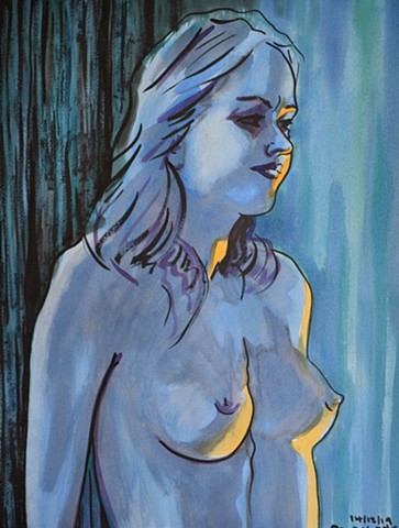 Blue Nude, erotic, drawing, watercolour, david murphy, irish