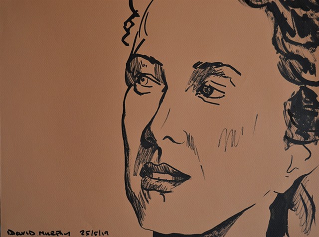 Sceptical Woman, drawing, brush and Indian ink, woman, portrait, david murphy, irish, ireland