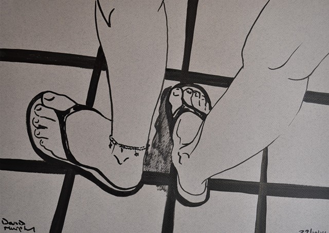 Woman's Feet in Flip-Flops No. 2, drawing, erotic, porn, brush and ink, david murphy, irish, ireland