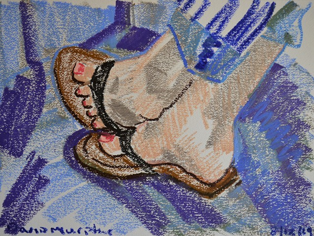 Woman in Flip-Flops, oil pastel, drawing, artwork, erotic, david murphy, irish, ireland