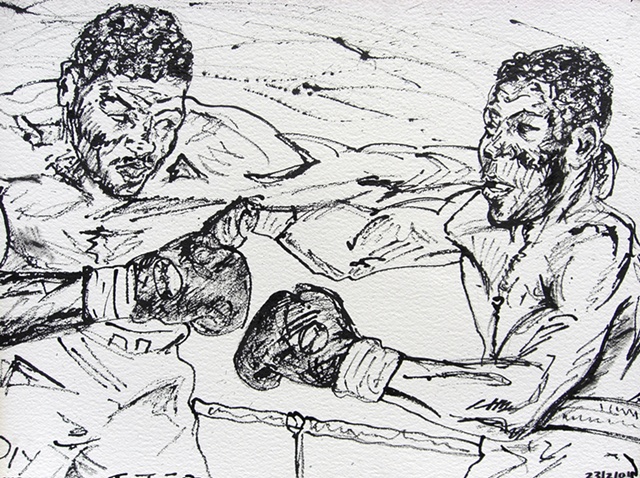 boxing, combat, fighter, drawing, work on paper, expressive, contemporary art, fine art, curator, art collector, visual art, art lover, kunst