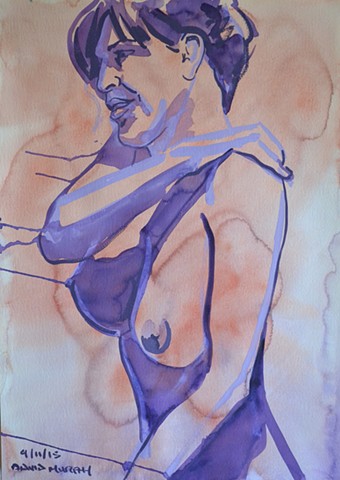 Twisting Nude Woman, Female Nude, gouache, watercolour, david murphy