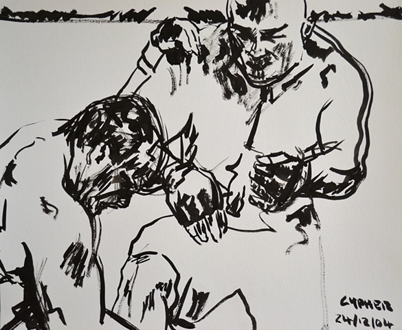 Brock Lesner V Randy Couture No. 1, ink drawing, david murphy, 