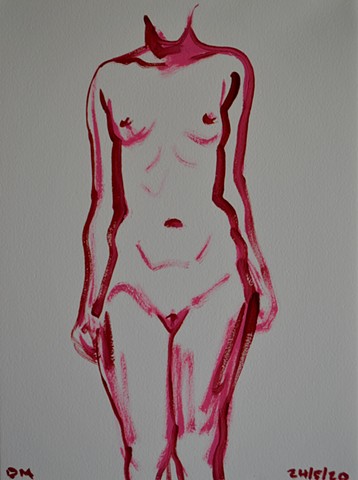 Pink Female Nude Sketch, erotica, erotic, lover, oil, painting, david murphy