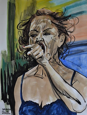 Angry Woman, watercolour, indian ink, conte crayon, irishart, dublinart, davidmurphy, 
