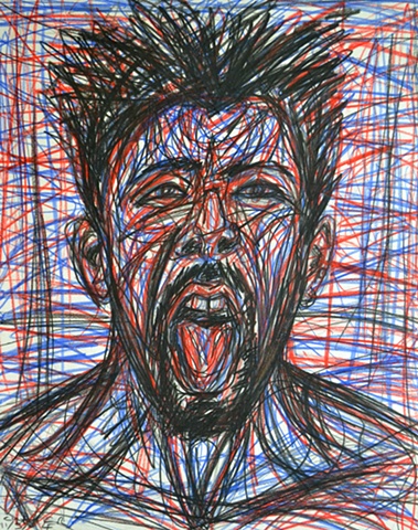 self-portrait, panic attack, borderline personality disorder, BPD, psychosis, mental illness, anguish, existential, outcast, outsider, confessional art, shock art, shocking art, work on paper, expressive, contemporary art, fine art, curator, art collector