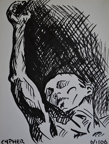 Writhing Male Nude No. 2, brush and indian ink, sketch, study, drawing, david murphy