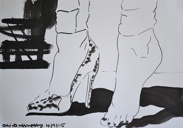 With and Without a Shoe, David Murphy, brush and indian ink,