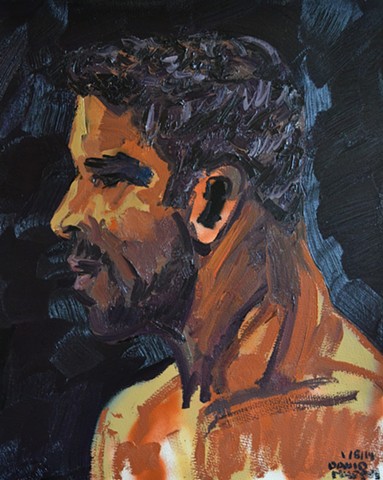 Man in Profile, david murphy, oil and spray paint
