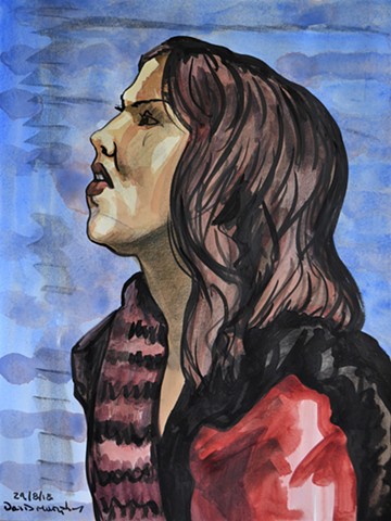Sad Girl, watercolour, conte crayon, indian ink, portrait, profile, david murphy