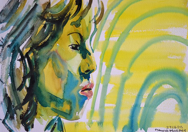 Moody Girl's Profile, watercolour, wet in wet, david murphy