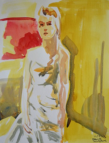 Woman in Long Dress, watercolour, wet in wet, david murphy