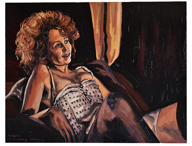 black stockings, stockings, erotic,female, woman, girl, oil on wood, oil painting, contemporary art, contemporary painting 