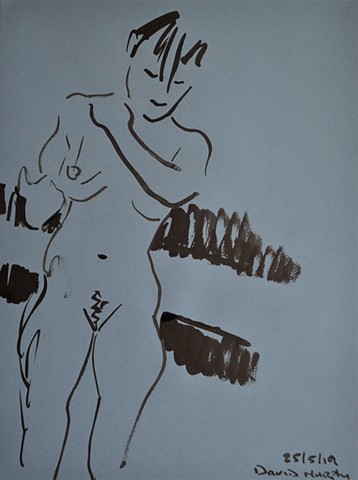 Brief Nude, brush and Indian ink, nude, erotic, drawing, david murphy, irish, ireland, dublin