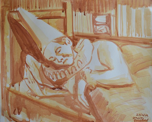 Clown Sleeping, watercolour, david murphy, 