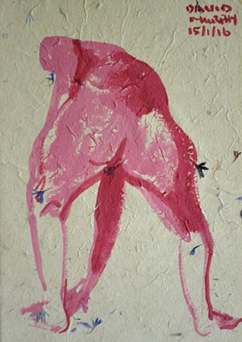 Nude Bending Over, Female Nude, acrylic, handmade paper, david murphy