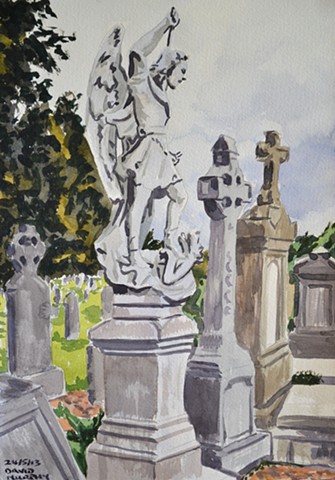 Monuments in Glasnevin, watercolour, realist, david murphy