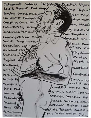 self-portrait, nude self-portrait, artist, naked male, male nude, drawing, contemporary drawing, contemporary art, self-taught, outsider, outcast, confessional, shock, shocking, transgressive