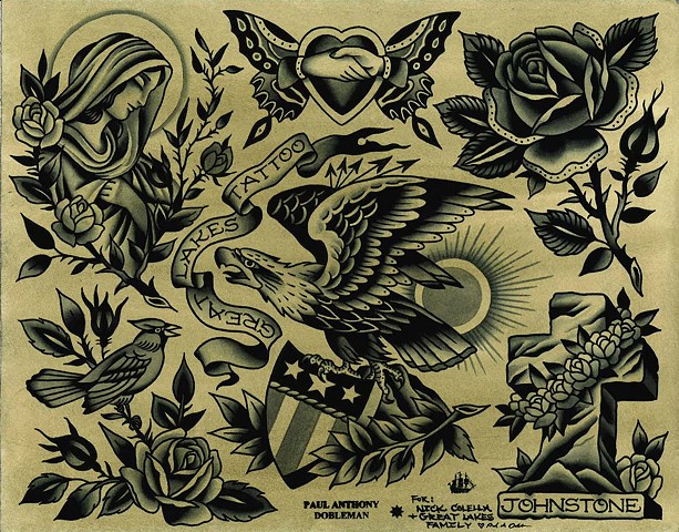 Tattoo Flash, Eagle, Virgin Mary, Rose