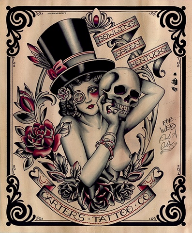 Lady with Skull Tattoo Painting