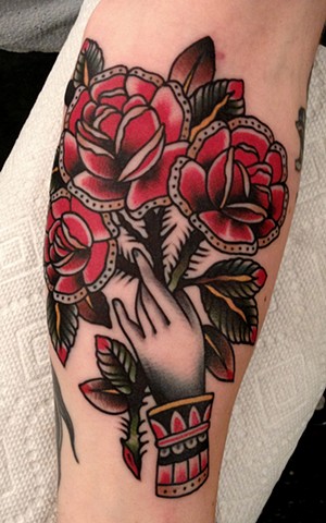 Hand and Flowers Tattoo