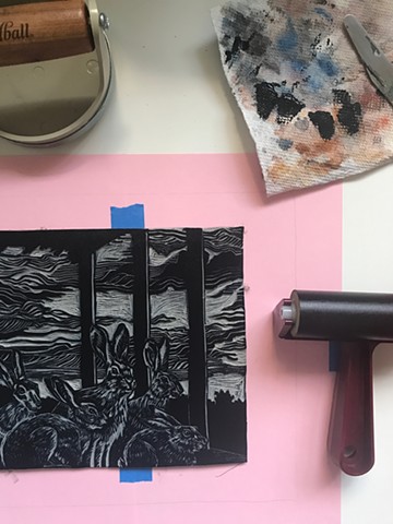 Ready to test print The Anticipation linocut plate!