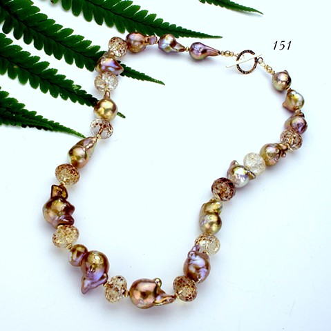 golden baroque pearls, faceted amber quartz, gold filled findings (#151)