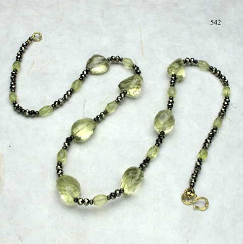 29" rope of luscious lemon quartz & pyrite, finished with a vermeil clasp (#542) 