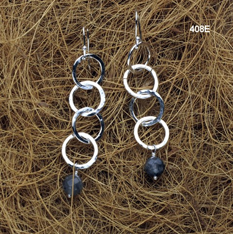 hammered silver links with laborodite on silver ear wires (#408E)