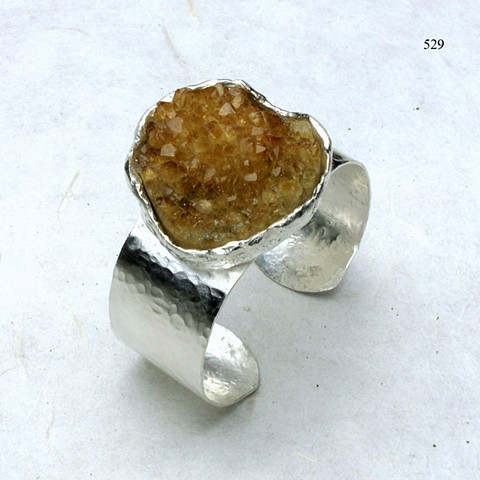 spectacular natural crystalized citrine hammered silver cuff bracelet, (1"wide) (#529B)