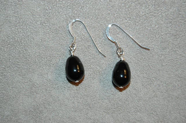Swarovski Black Glass Pearl Teardrop Earrings on sterling silver ear wires.