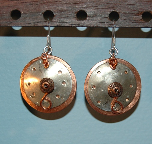 Hammered silver nickel and copper Earrings
