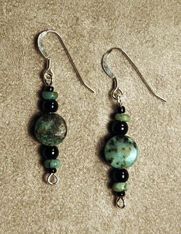 African Turquoise Earrings with Sterling Silver French Ear Wires