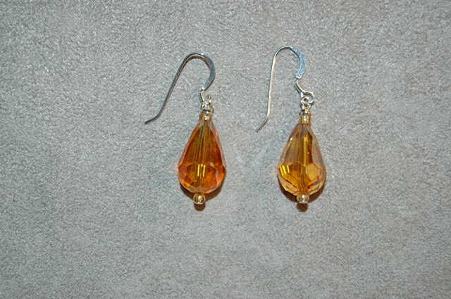 Faceted Teardrop Amber Glass Earrings on Sterling Silver ear wires