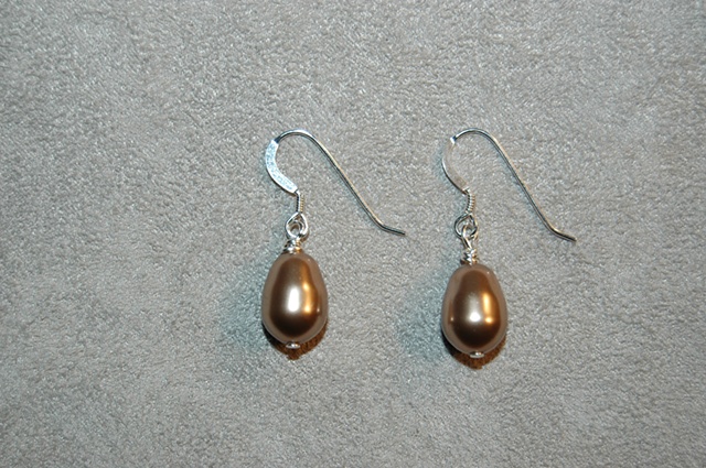 Swarovski Platinum colored Glass Pearl Teardrop Earrings on Sterling Silver ear wires.