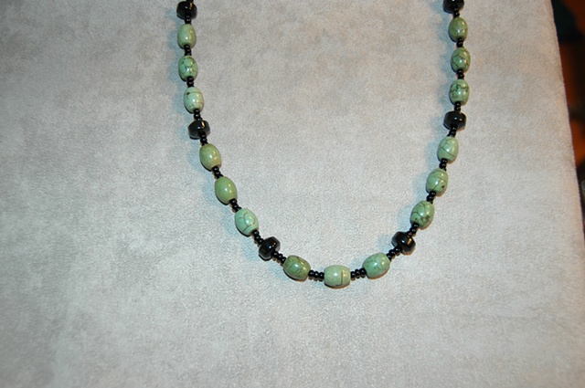 Chinese Turquoise and Black Swan Necklace with Sterling Silver Clasp
