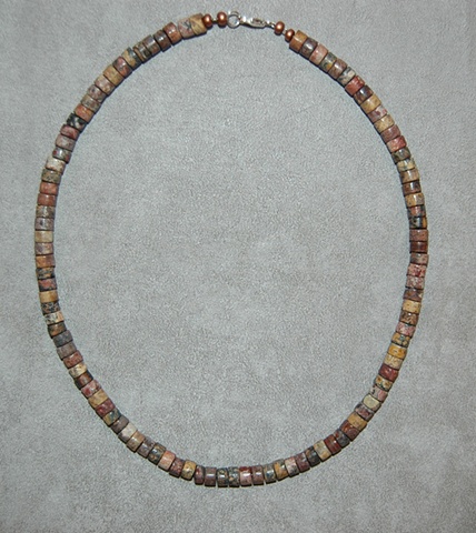 Leopard Japser heishi necklace with sterling silver clasp