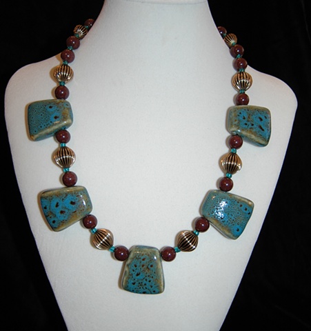 Aqua ceramic trapezoid shape beads brownstone beads